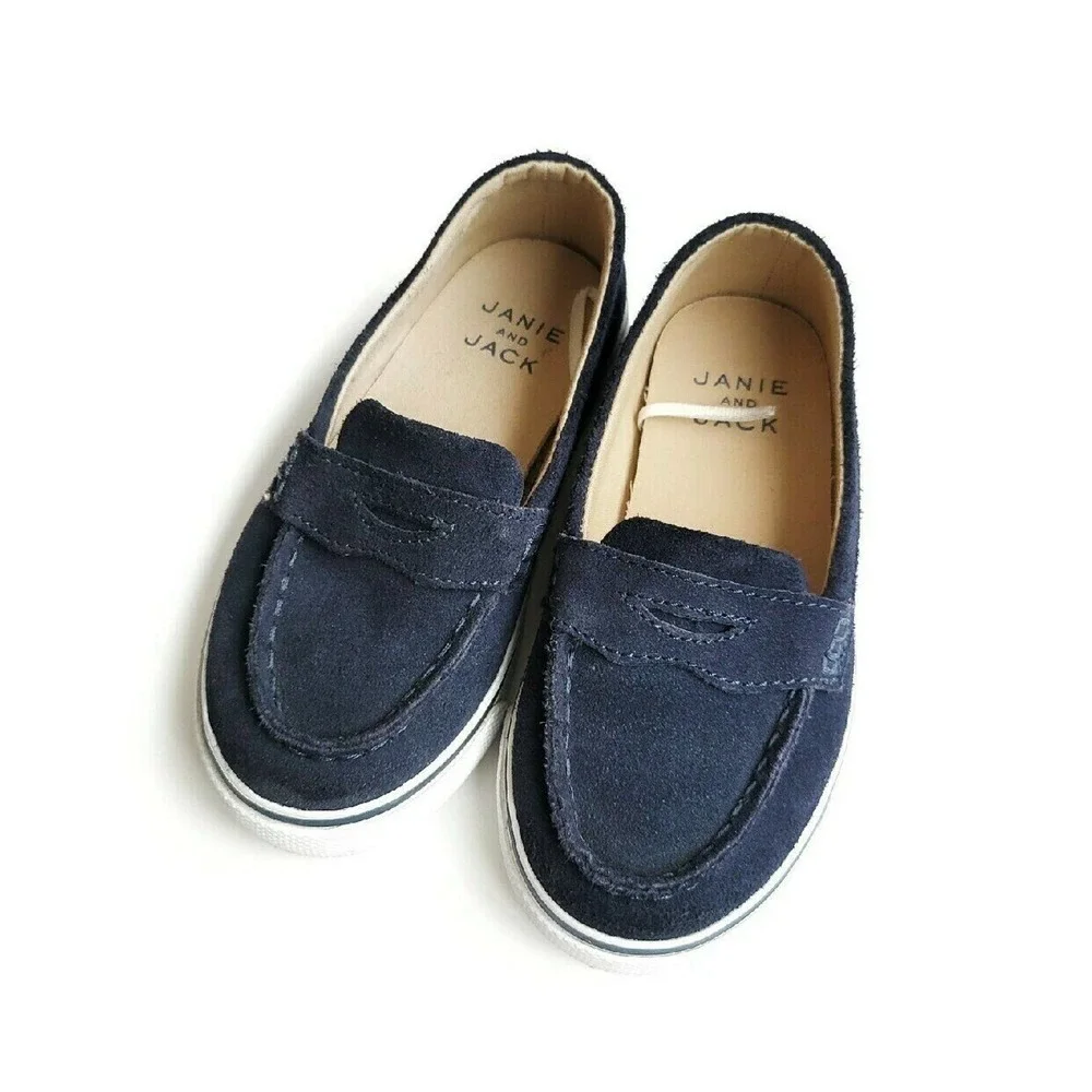 Janie & Jack 9 Leather Suede Driving Loafers Blue